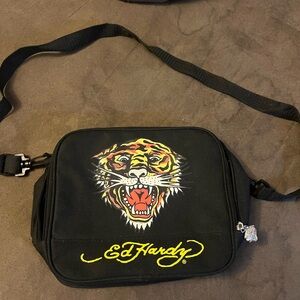 Ed Hardy Black Insulated Lunch Bag with Bold Tiger Graphic